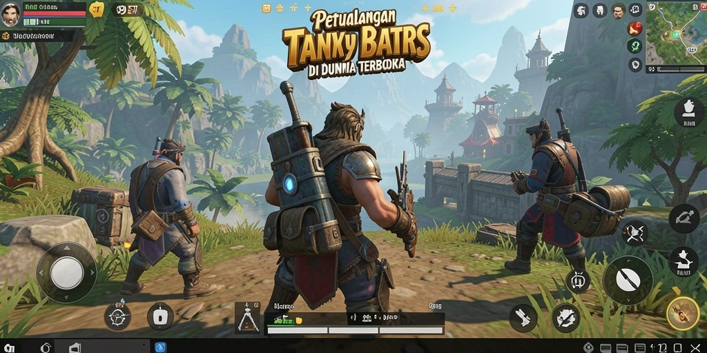 Tangkapan layar dari gameplay 9ET dalam dunia terbuka yang luas dan indah.