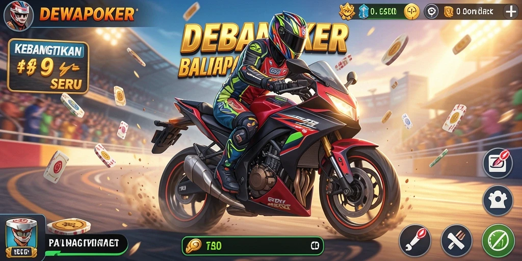 Screenshot gameplay DEWAPOKER menunjukkan keseruan balapan motor.
