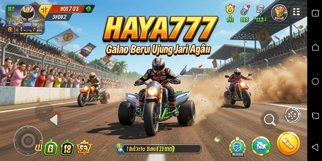 Tangkapan layar utama HAYA777 menampilkan aksi balap yang seru dan mendebarkan.