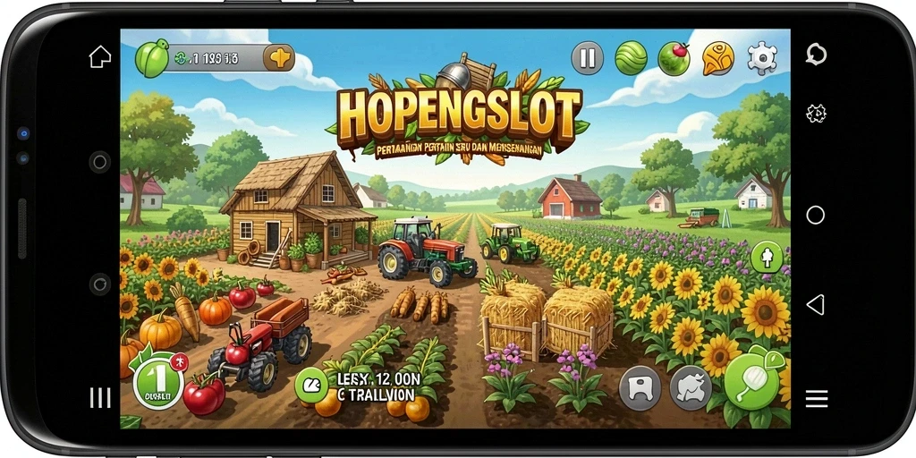 Tampilan gameplay HOPENGSLOT menampilkan kebun yang rimbun dan berwarna.