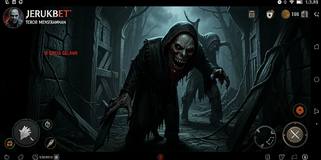 Screenshot menampilkan gameplay menegangkan dalam suasana horor.