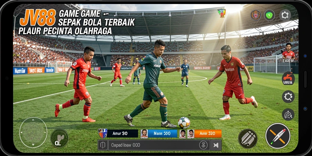 Tangkapan layar menunjukkan aksi permainan sepak bola yang mendebarkan di JV88.