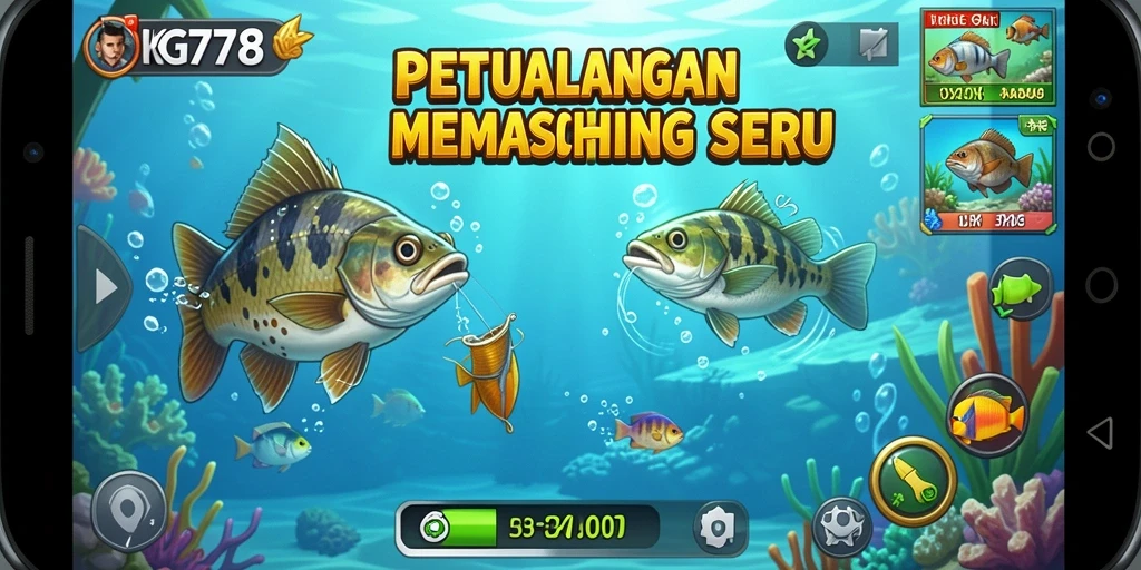 Screenshot menunjukkan gameplay nyata saat memancing ikan.