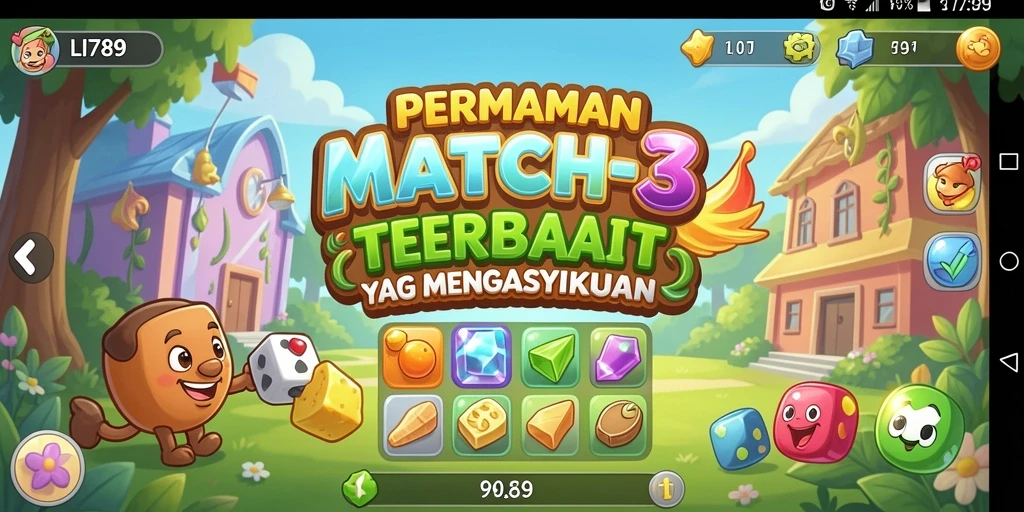 Tampilan menarik dari gameplay LI789 dengan puzzle Match-3 yang menantang.