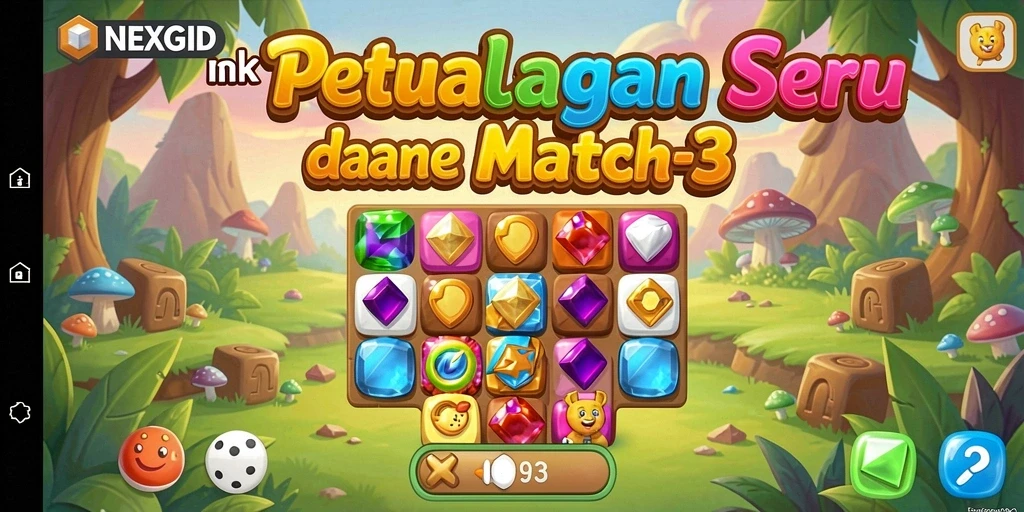 Screenshot gameplay NEXGID menampilkan aksi mencocokkan yang seru dan colorful.