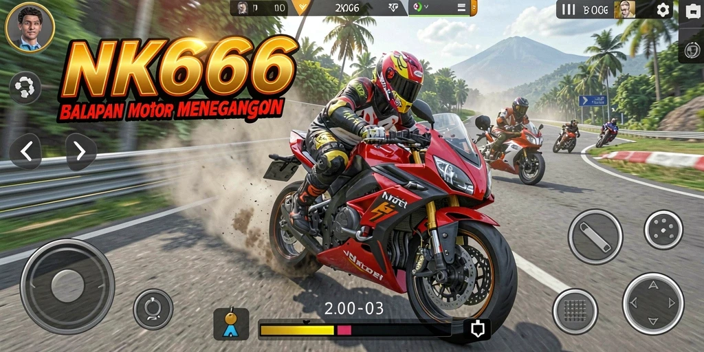 Tangkapan layar gameplay NK666 yang menunjukkan aksi balapan motor yang mendebarkan.