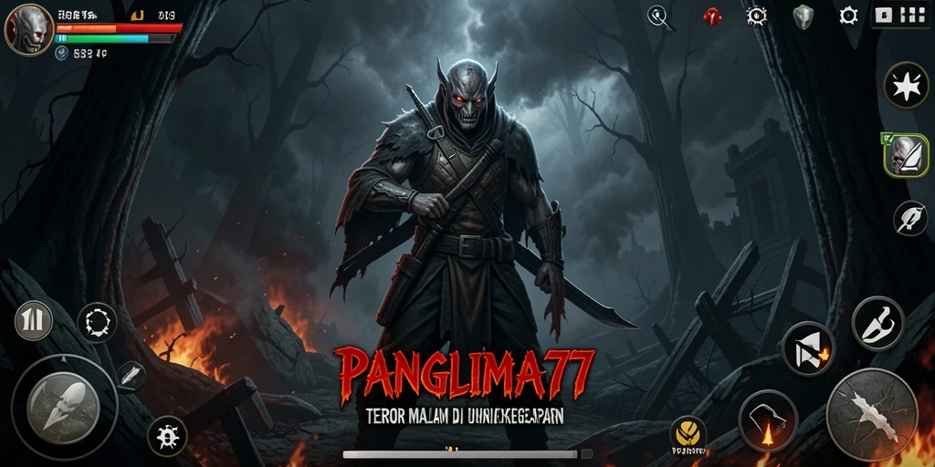 Tampilan gameplay menegangkan dari PANGLIMA77 dengan suasana mencekam.