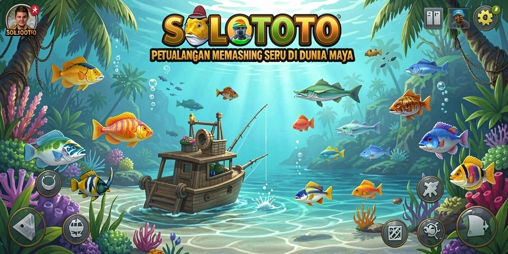 Tampilan gameplay seru dalam SOLOTOTO saat menangkap ikan.