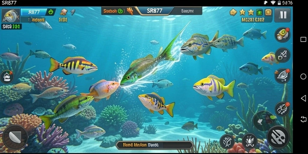 Tampilan gameplay SR877 dengan aksi tembak ikan yang seru.